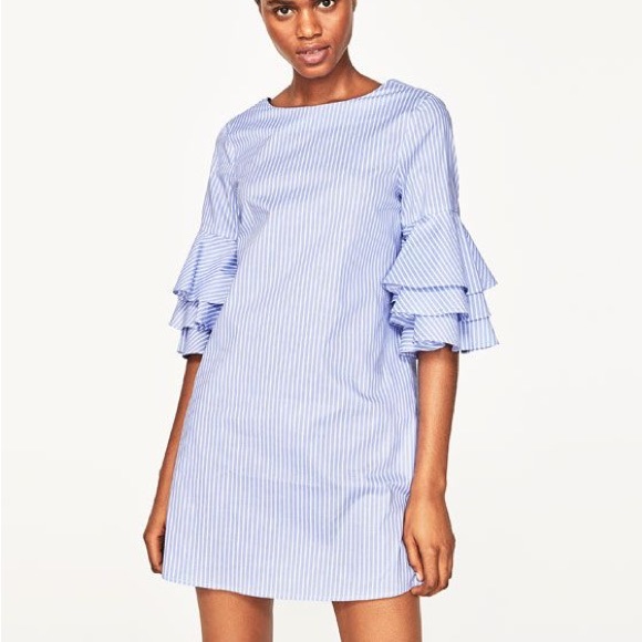 Zara Dresses & Skirts - Zara Striped Ruffle Sleeve Dress